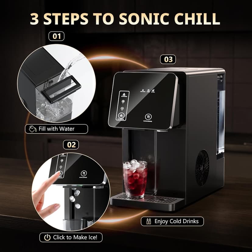 Cowsar 2-in-1 Countertop Ice Maker with Water Dispenser, 26lbs/24H, Fast 9 Ice in 8 Mins, 2 Sizes of Bullet Ice Machine with 3.3L Removable Water Tank for Home, Kitchen,Office