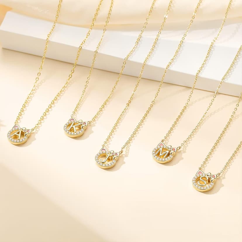 Gift Box Packaging, 14k-Gold-Plated, Cat Themed Gifts for Cat Lovers, Kids Jewelry for Girls, Birthday Gifts for Girl Kids MONOOC Cat Gifts for Girls - Tiny Cat Initial Necklace for Teen Girls Kid B0GCYVBZVP