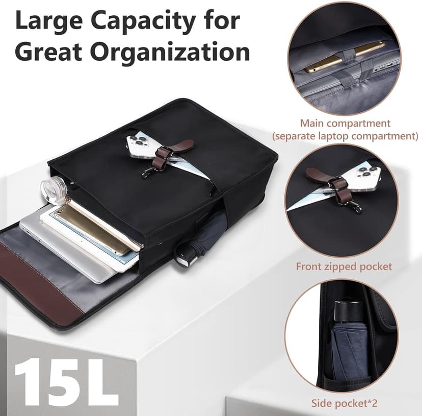 HEROIC KNIGHT Laptop Backpack for Men Women, Slim Work Travel Backpack with USB Charging Port, Lightweight Computer College Backpack Bag, Vintage Commuter Casual Daypack Fits 15.6 Inch Laptop,Black