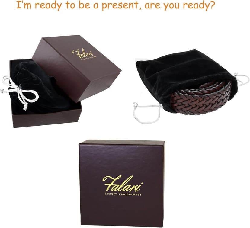 Falari Men's Braided Belt 100% Genuine Leather Stainless Steel Buckle 35mm