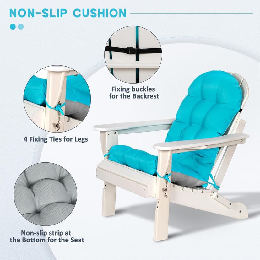 nalone 2 Pack Adirondack Cushion Rocking Chair Cushions High Back Adirondack Chair Cushion with Ties Patio Cushions for Outdoor Furniture (2 Pack, Blue)