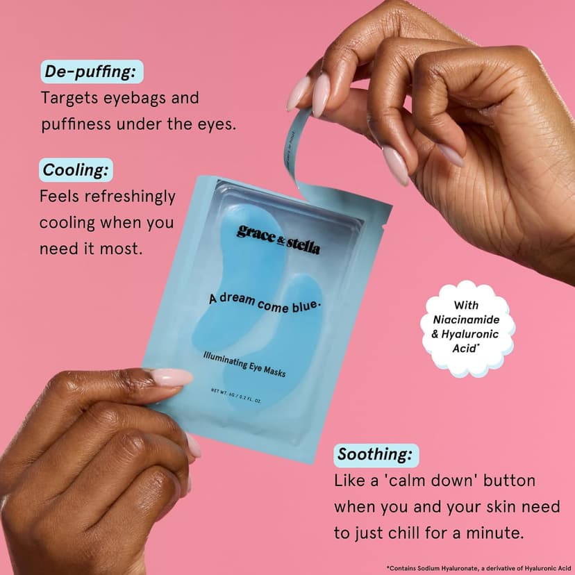 grace & stella Award Winning Under Eye Mask Reduce Dark Circles, Puffy Eyes, Undereye Bags, Wrinkles, Gel Under Eye Patches, Small Gifts for Women, Gifts Under 10 Dollars, Vegan (6 Pairs, Blue) B0C4G16NBX