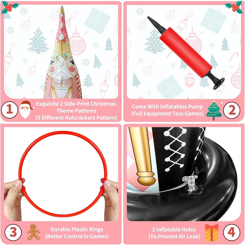 Christmas Ring Toss Games for Family Kids Party 5 Pack Inflatable Nutcrackers Toss Game Adults for Indoor Outdoor Garden Toys Gifts Holiday Decorations