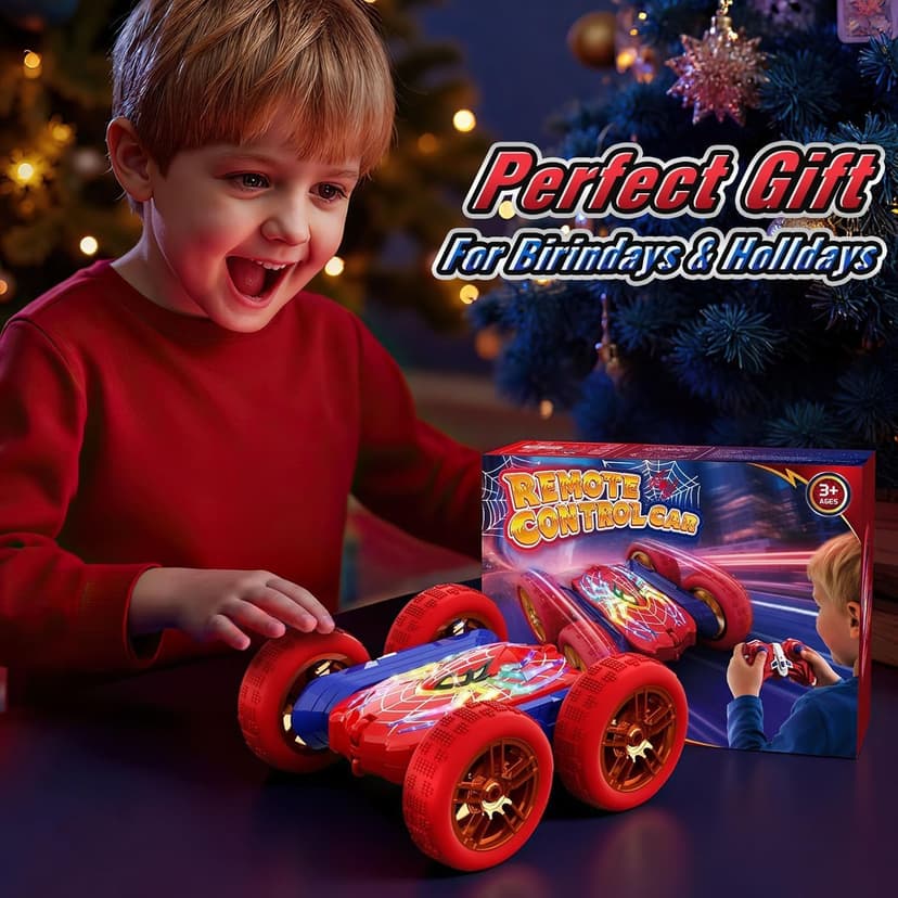 360°Flip Remote Control Car Toys for 3-12 Boy Toys, 4WD RC Cars Double-Sided with Glowing Hero Eyes & Legs, 2.4GHz Drift RC Stunt Race Car, Christmas Birthday Gifts for Boys Age 3 4 5 6 7 8 9 10 11 12