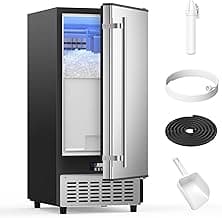 Coolake 15”W Ice Maker Under Counter 80lbs/Day with 40lbs Storage, Commercial Outdoor Ice Maker, Auto-Cleaning LCD Panel Built-in Freestanding Ice Machine for Home Bar Kitchen Office