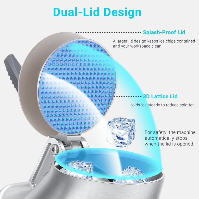 Electric Ice Shaver Machine, Dual Blade &178 lbs/hr | 300W Ice Crusher for Home Use and Commercial, Shaved Ice Machine, Ice Grinder, Ice Pick & Extra Blades, ETL-Listed, Silver