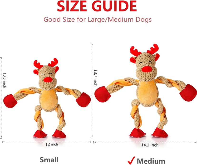 Senneny Christmas Dog Toys, Squeaky Reindeer Plush with Ropes for Tug of War, Durable Interactive Chew Toys for Puppy Small Medium Large Dogs B09GB84W26
