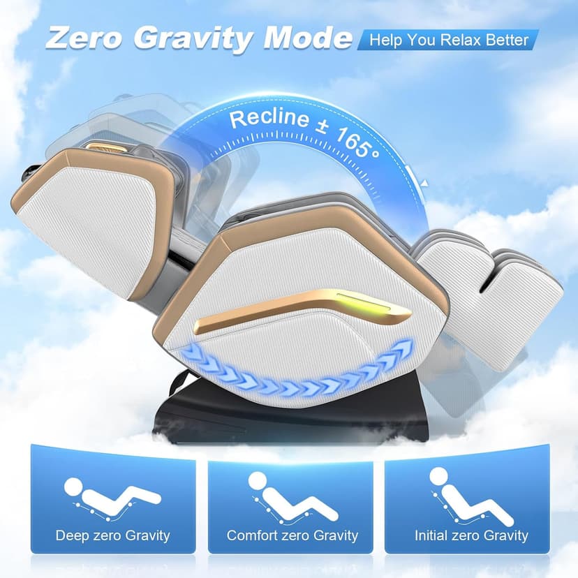 Massage Chair Full Body, Zero Gravity Massage Chair 2026 for Back Fatigue with 10 Fixed Rollers, Heating, Airbags, Phone Controller, Bluetooth Speaker, Nightlights for Living Room, Bedroom