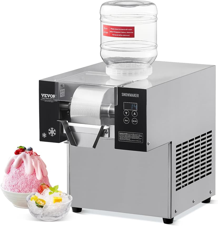 VEVOR Commercial Snowflake Ice Machine, 176.4LBS/24H Snowflake Ice Maker, Stainless Steel Ice Shaver Machine, Electric Snow Cone Maker, Air Cooling System for Rapid Heat Dissipation, for Bakery, Café