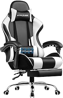 GTPLAYER Gaming Chair, Computer Chair with Footrest and Lumbar Support, Height Adjustable Game Chair with 360°-Swivel Seat and Headrest and for Office or Gaming (Pearl White)