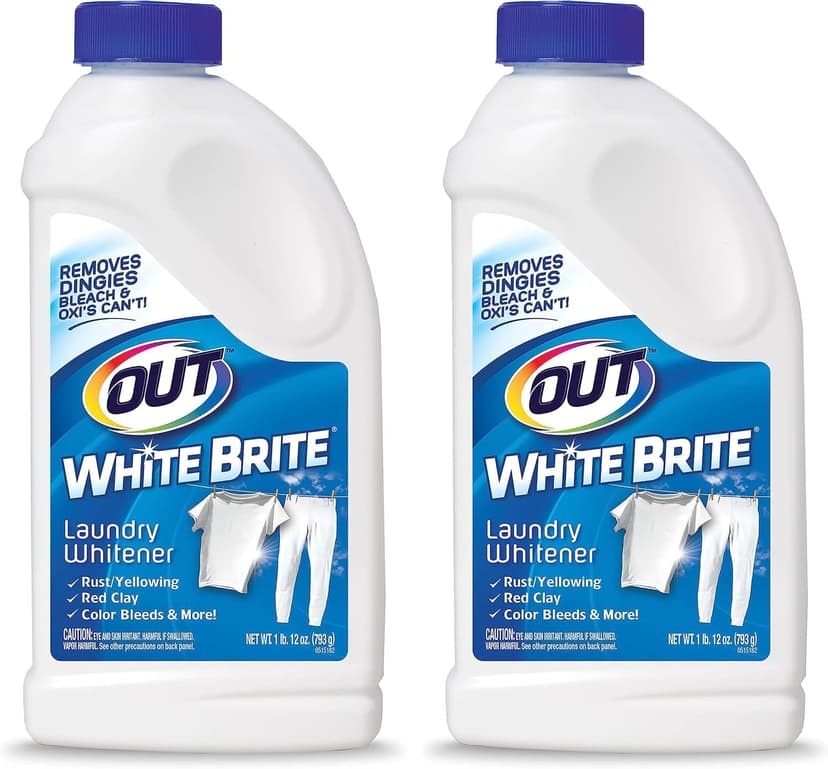 OUT White Brite Laundry Whitener Powder, Stain Remover Detergent Booster for Clothes, Removes Red Clay and Rust Stains on White Clothing and Uniforms, 1 Pound 12 Ounce - Pack of 2