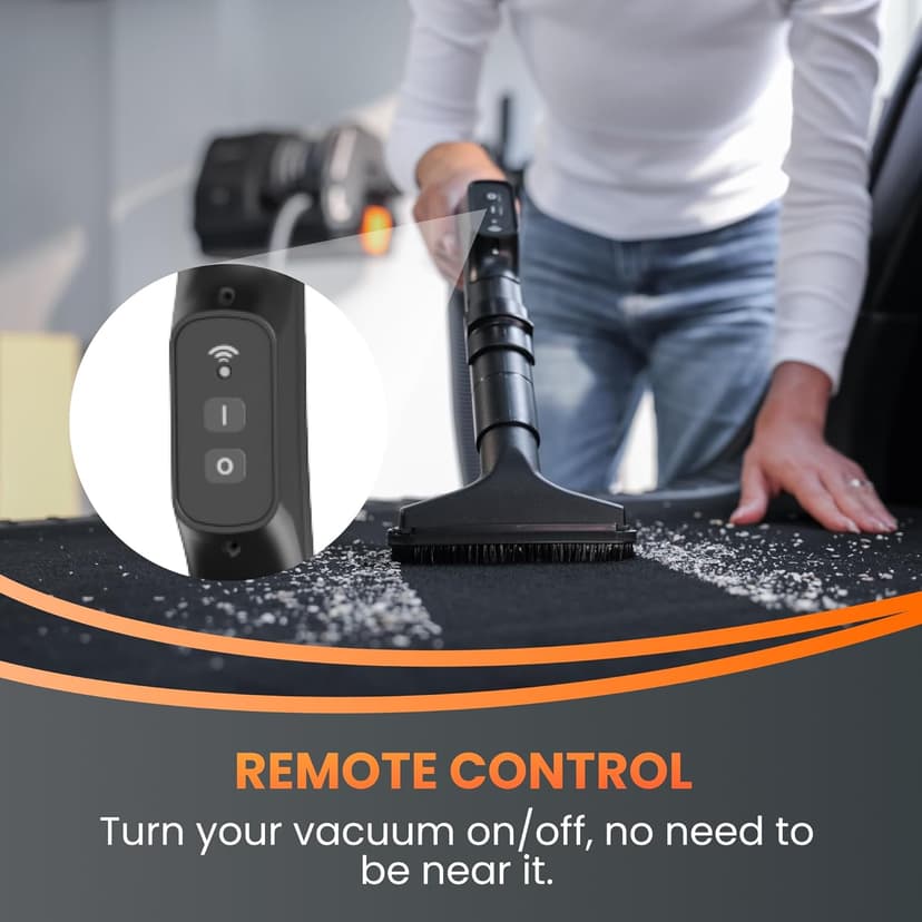 Giraffe Tools Grandstorm Retractable Vacuum with 30 FT Hose Anti-Kink, Wall-Mounted Vacuum Cleaner with 6 Nozzles for Garage Detailing Remote Control Shop Vac, Grey