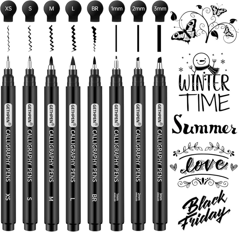 GETHPEN Calligraphy Pen,Calligraphy Pens for Writing, Brush Pens Calligraphy Set for Beginners, Calligraphy markers, Black Archival Ink Pens,Hand Lettering Pen for Art Drawing, Sketching,Scrapbooking