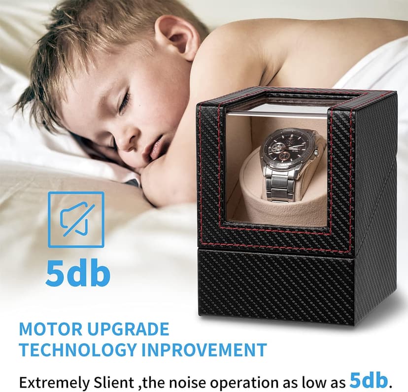 Efaithtek Automatic Single Watch Winder for Automatic Watches,Rotating Watch Case with Japanese Quiet Motor，AC Adapter or Battery Powered