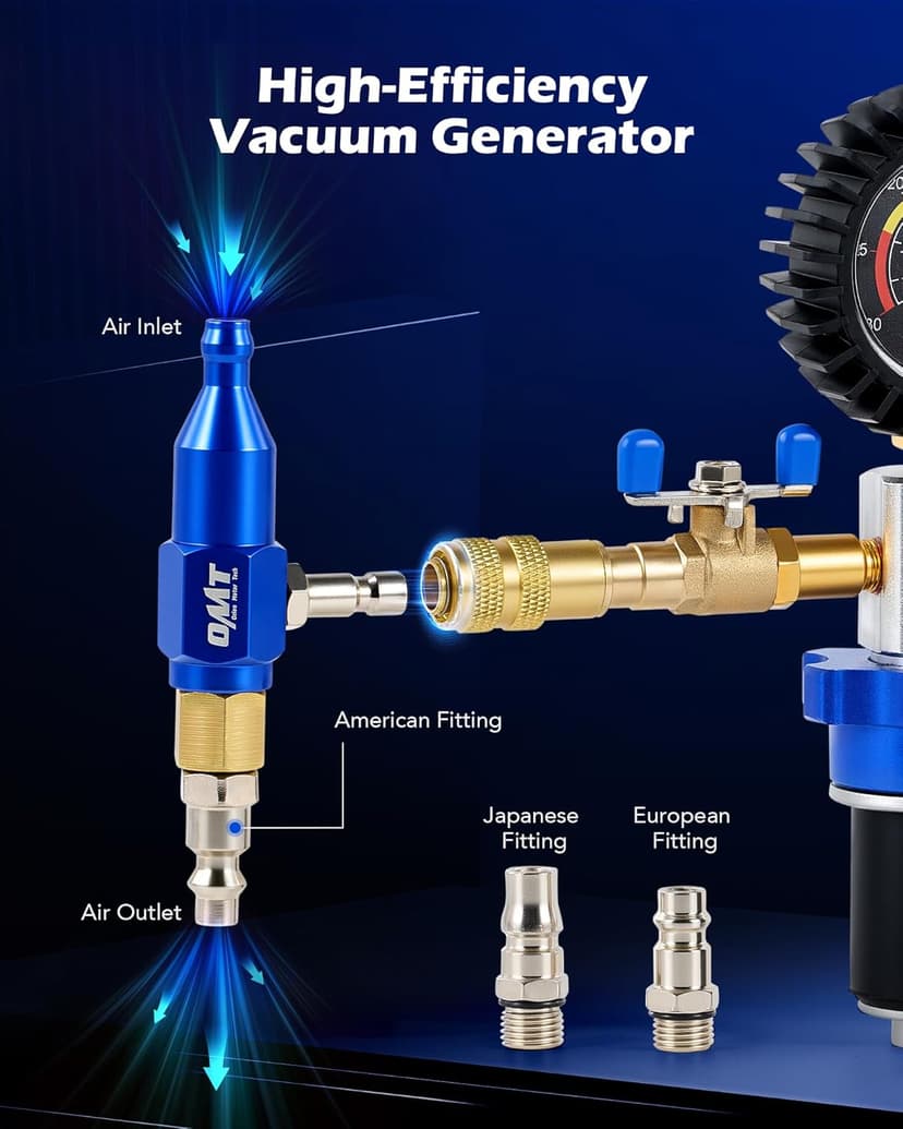 Orion Motor Tech Coolant Vacuum Refill Kit, 13pc Radiator Cooling System Tool Set with Conical Adapter 4 Round Adapters for Leak Detection Cooling Refill, Vacuum Coolant Fill Kit with Splashproof Hose