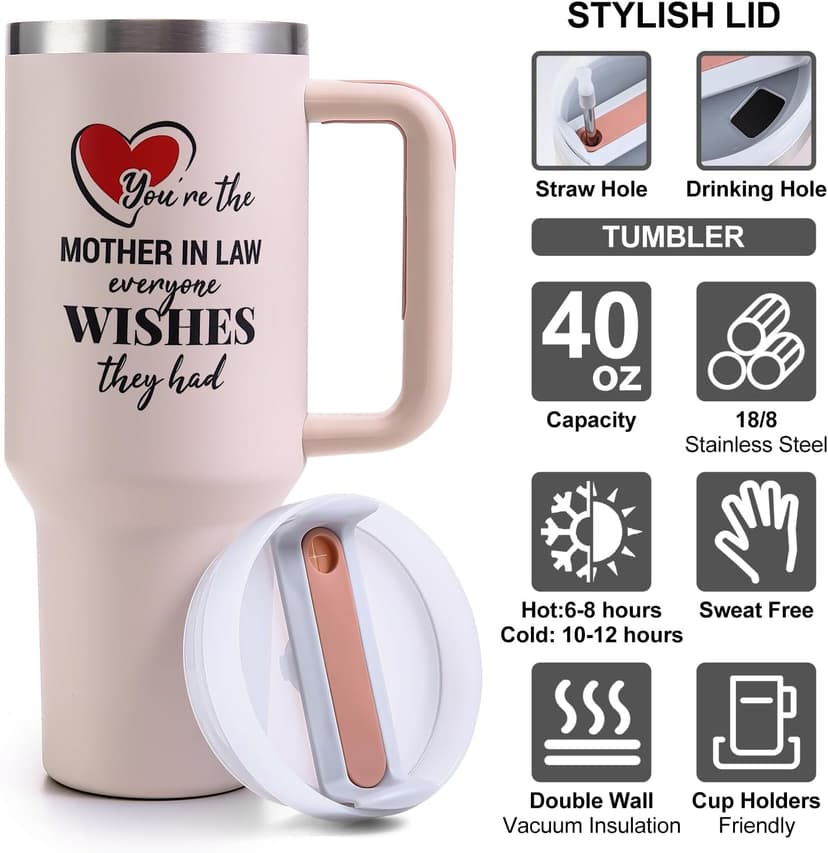 Mother in Law Tumbler with Handle 40oz Mothers Day Gift - Best Funny Mother in Law Mug Gifts for Birthday Mother's Day, Wedding, Valentine's, Christmas B0DS9TZLBC