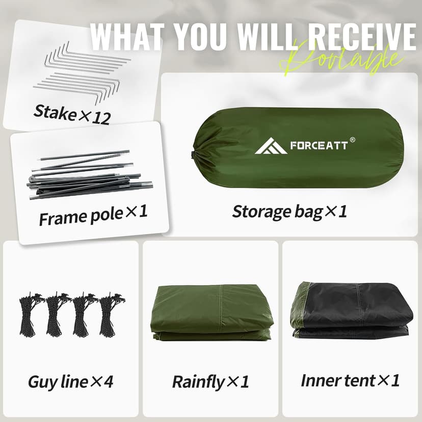 Forceatt Tent for 2 and 3 Person is Waterproof and Windproof, Camping Tent for 3 to 4 Seasons,Lightweight Aluminum Pole Backpacking Tent Can be Set Up Quickly,Great for Hiking