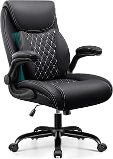 BESTFAIR Office Chair, Ergonomic Computer Desk Chairs with Lumbar Support for Lower Back Pain Relief, Executive Leather Home Chair Comfy with Padded Flip-up Armrests, Black