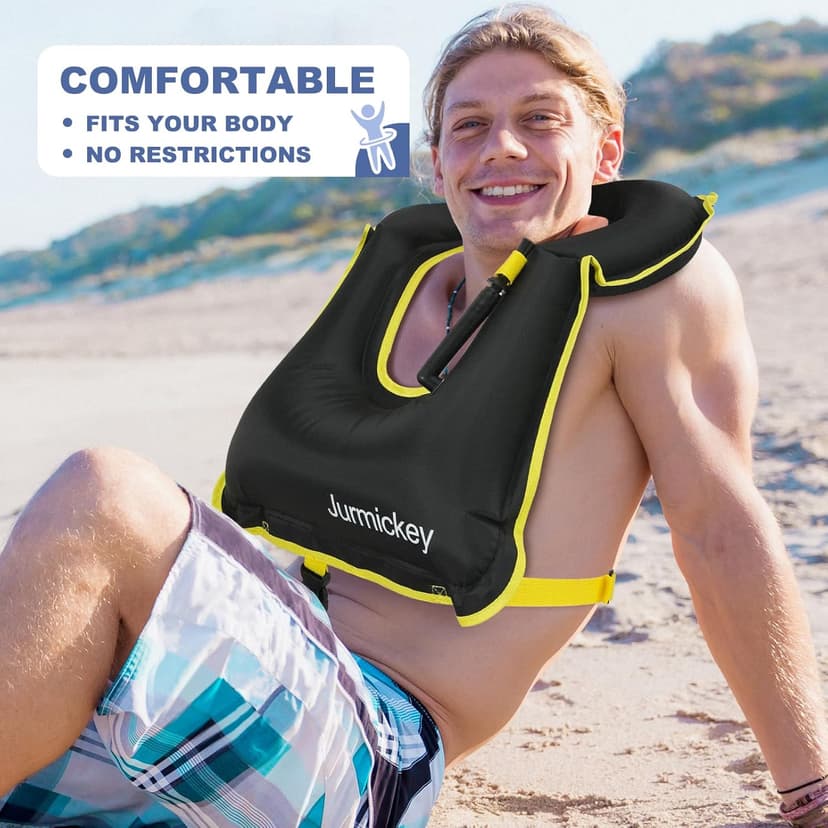 Inflatable Snorkel Vest Adults, Portable Snorkel Jacket, Buoyancy Vest for Snorkeling, Swimming, Kayaking, Boating, Safety Load Up to 220 Ibs