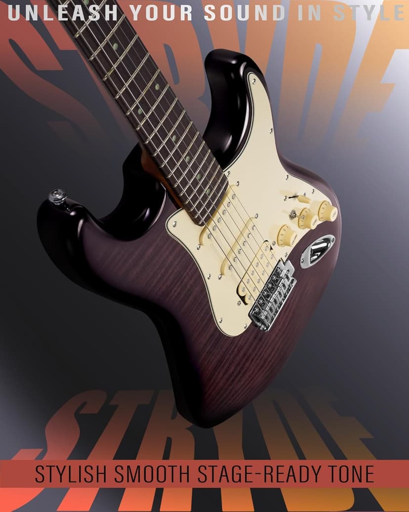 AKLOT Beginner Electric Guitar Kit: 10W Amp, Coil-Split HSS Pickups, Lesson Book, Roasted Maple Neck, Gig Bag, Tuner, Strap, Picks, Stryde Violet Venom