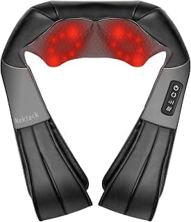 Nekteck Shiatsu Neck Massager for Pain Relief Deep Tissue with Heat, 3D Kneading Massage Pillow Back Shoulder Massagerfor Body Muscle, Plug-in Use for Home Office Car, Gifts for Mom Dad Him Her