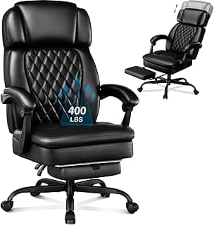 400lbs Executive Office Chair with Foot Rest for Heavy People, Ergonomic Big and Tall Desk Chair with Adjustable Headrest, High Back PU Leather Comfy Heavy Duty Computer Chair with Spring Cushion