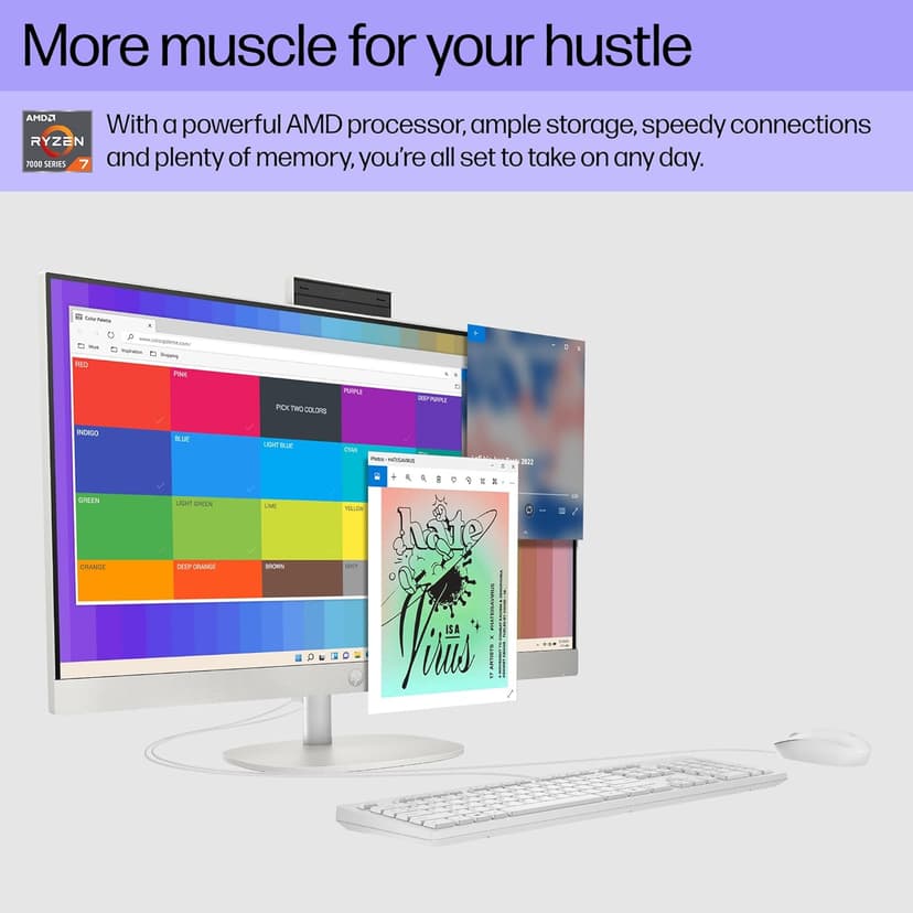 HP 27 inch All-in-One Desktop PC, FHD Display, AMD Ryzen 7 7730U, 32 GB RAM, 1 TB SSD, AMD Radeon Graphics, Windows 11 Home, 27-cr0012 (2024)
