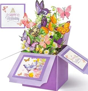 Happy Birthday Gifts Cards for Women, Daughter, Mom, Sister, Friend, Butterflies Greeting Card with Blank Notecard & Envelope Birthday Cards for Women, Butterfly Pop Up Card Box B0FHW31JY5