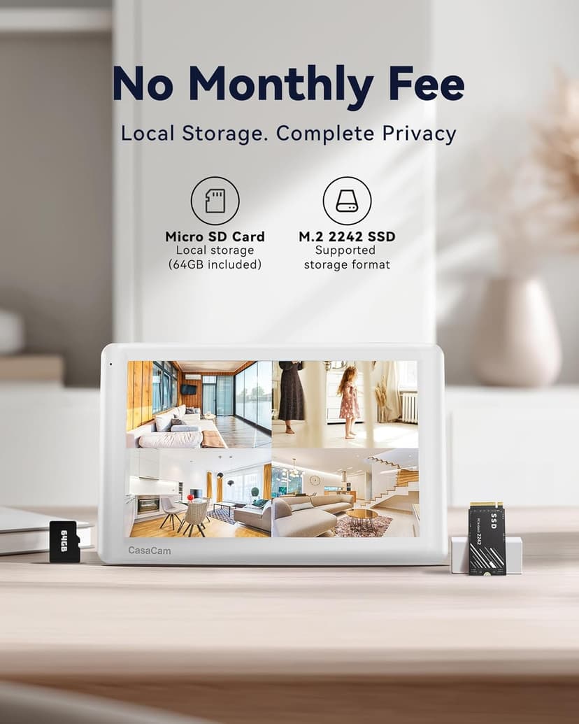 CasaCam Wireless Security Camera System | 10.1” Touchscreen Monitor, 2 2K Floodlight Cameras | Indoor/Outdoor, No Monthly Fees, AI Detection, Two-Way Talk, 64GB SD, GuardianCam Pro VS6102