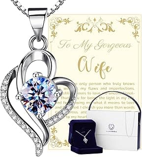 Wedding Anniversary Jewelry Gift for Wife from Husband, Wife Birthday Gift Idea, 1 Carat Moissanite Diamond Pendant Necklace in 925 Sterling Silver with 2 Chains, Romantic and Elegant Present for Her