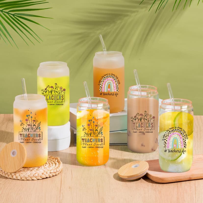 Teacher Appreciation Gifts Best Teacher Gifts from Student End of Year Teachers Gift for Women Unique 16 oz Teacher's Day Glass Cups for Teachers, Thank You Retirement Birthday Back to School(Frosted)