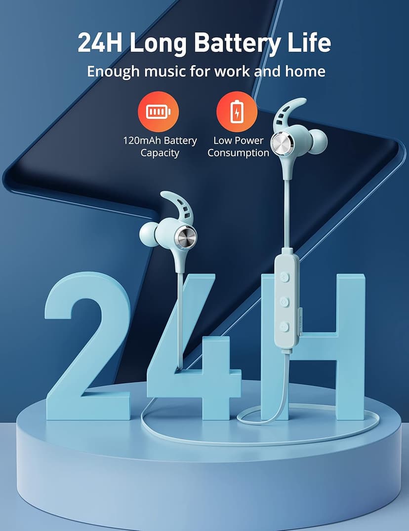 Wireless Headphones, Hsoipn Bluetooth 5.2 Stereo aptX Wireless Earbuds Bass Bluetooth Earbuds Bulit-in Mic with 16H Playtime, Magnetic, IPX7 Waterproof Perfect for Sport, Gym