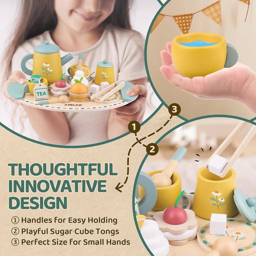 Wooden Play Food Toy Sets for Kids Kitchen Accessories Age 3 4 5 6 Wood Educational Toys Tea Sets for 3-5 Girl Birthday Gift 3 Year Old Princess Party B0CQ2PFTXC