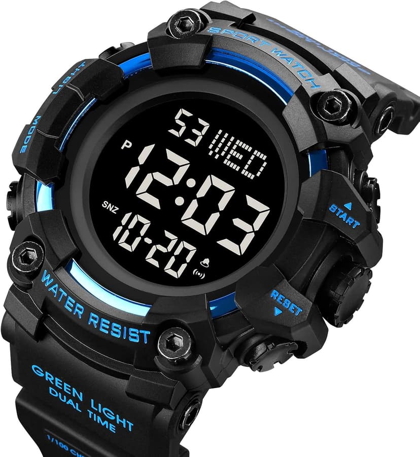 FANMIS Men's Digital 50M Waterproof Electronic Sport Watch Rubber Band Army Military 24H Time LED Light 164FT Water Resistant Calendar Date Day Watches