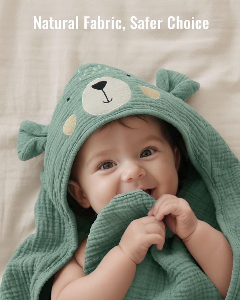 Blissful Diary Muslin Baby Hooded Towel 2 Pack, Soft & Absorbent Bath Towel for Infant, Toddler, Unisex, Baby Gift, Newborn Essentials, Bear & Lamb B0FQ9ZT37D