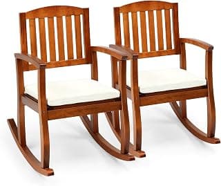 VINGLI Wooden Rocking Chair with Cushion,Outdoor Indoor Rocking Chair Supports Up to 450 lbs,Chair with Comfortable Backrest for Patio, Porch, Balcony (2, Teak)