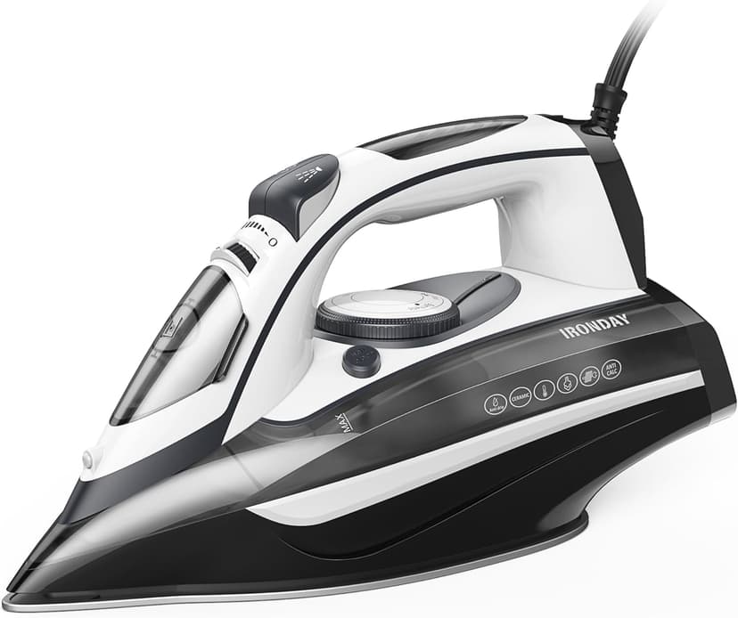 IRONDAY 1700W Steam Iron for Clothes, Rapid Heating, 3-Way Auto-Off, Spray Mist, Steam Burst, 14.07oz Water Tank, Adjustable Thermostat Dial
