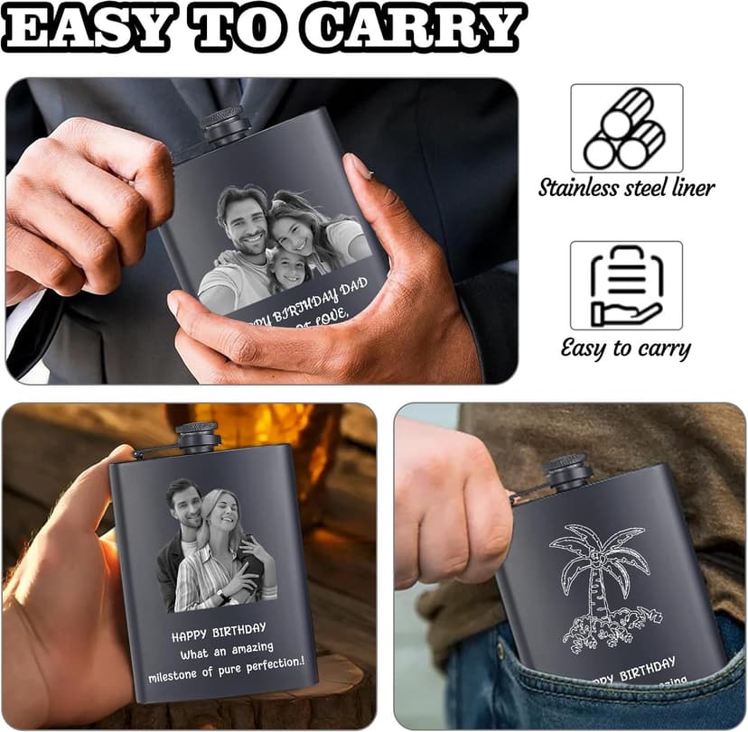 Customized Liquor Flask Gifts for Grandpa Men Him Dad Husband Fathers Day Christmas Groomsman Custom Flask for Men Personalized Engraved Hip Flasks with Photo Text 8 Oz B0FGJRKCB3