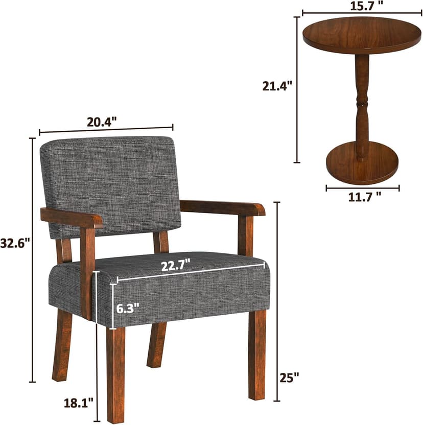 FAGAGA Accent Chair Set of 2 with Table, Living Room Chairs with Soft Seat and Armrests for Living Room Bedroom Reading Room Waiting Room, Grey (AC01)
