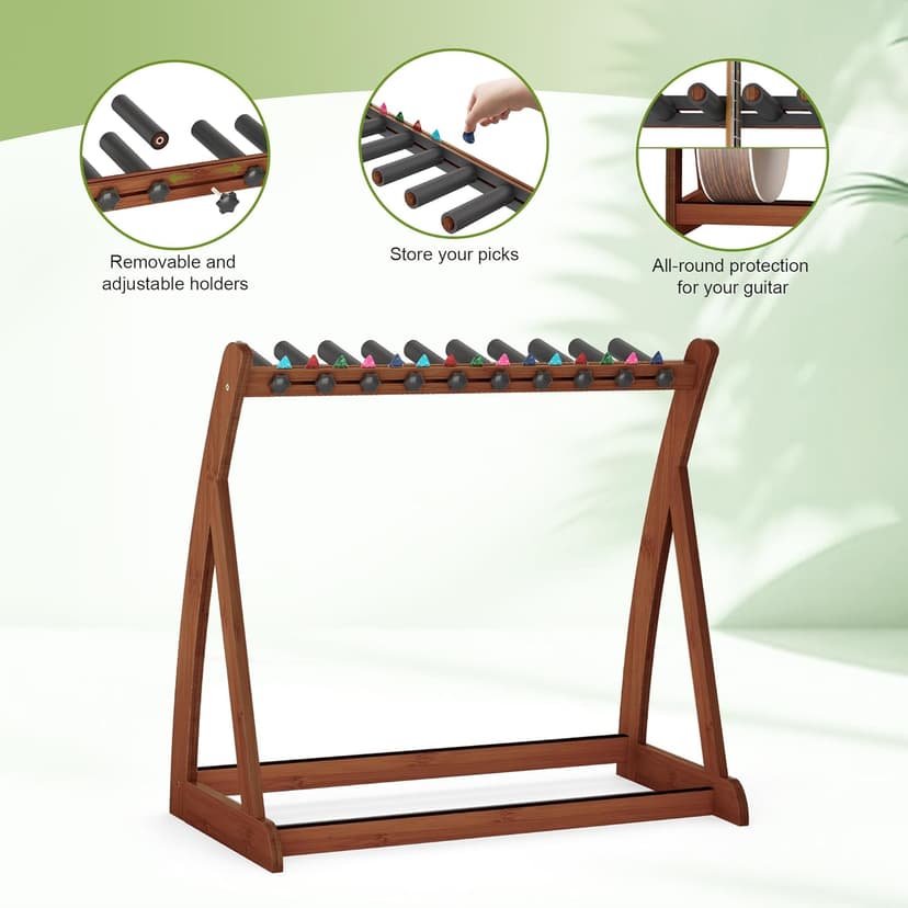 Wisuce Essentials Guitar Stand Rack, Multi-Guitar Display Rack Adjustable Bamboo Guitars Holder Electric Guitar Stands Floor Storage for Bass Acoustic, Home Studio, Band Stage