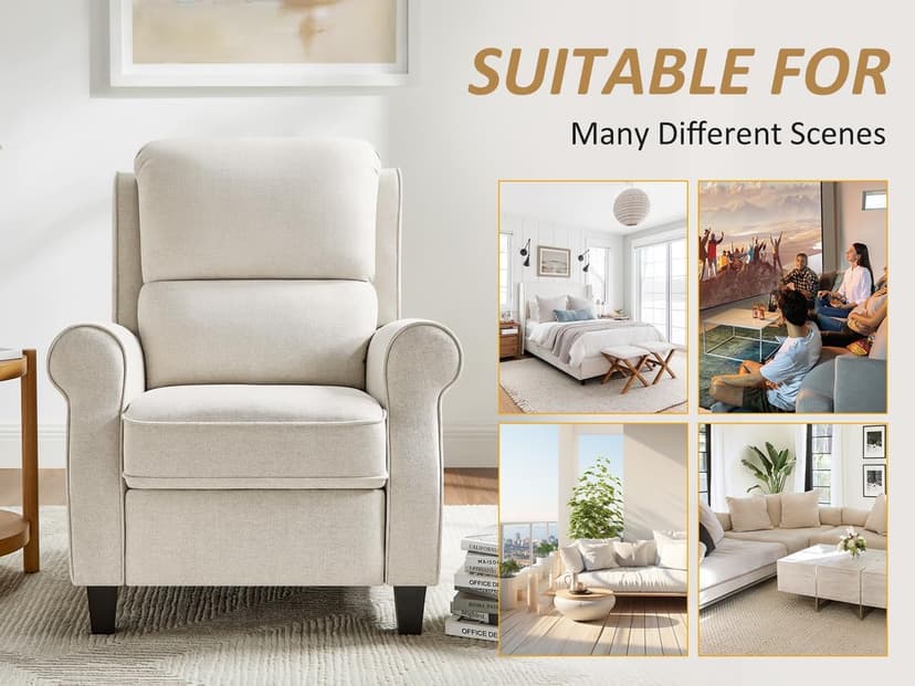 Oversized Recliner Chair for Living Room, Modern Reclining Sofa Home Theater Seating with Upholstered Push Back, Mid-Century Reclining Armchair with Lumbar Support, Bedroom, Reading Nook, Office