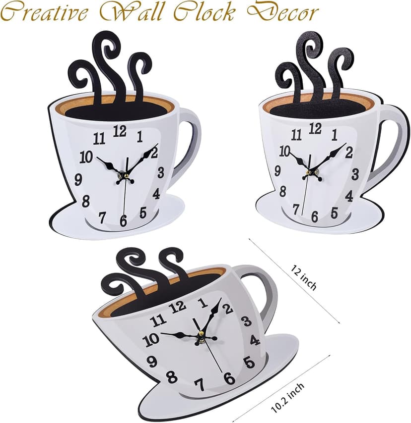 Fomaris Kitchen Clock Coffee Cup Wall Decor, Cafe Decorative Kitchen Wall Clocks Battery Operated for Home Office