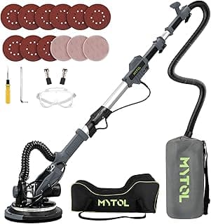 MYTOL Drywall Sander, 7.2A Electric Drywall Sander with Vacuum Dust Collection, LED Light, 6 Variable Speed Digital Display 900-1800RPM, Foldable & Extendable Handle (GREY)