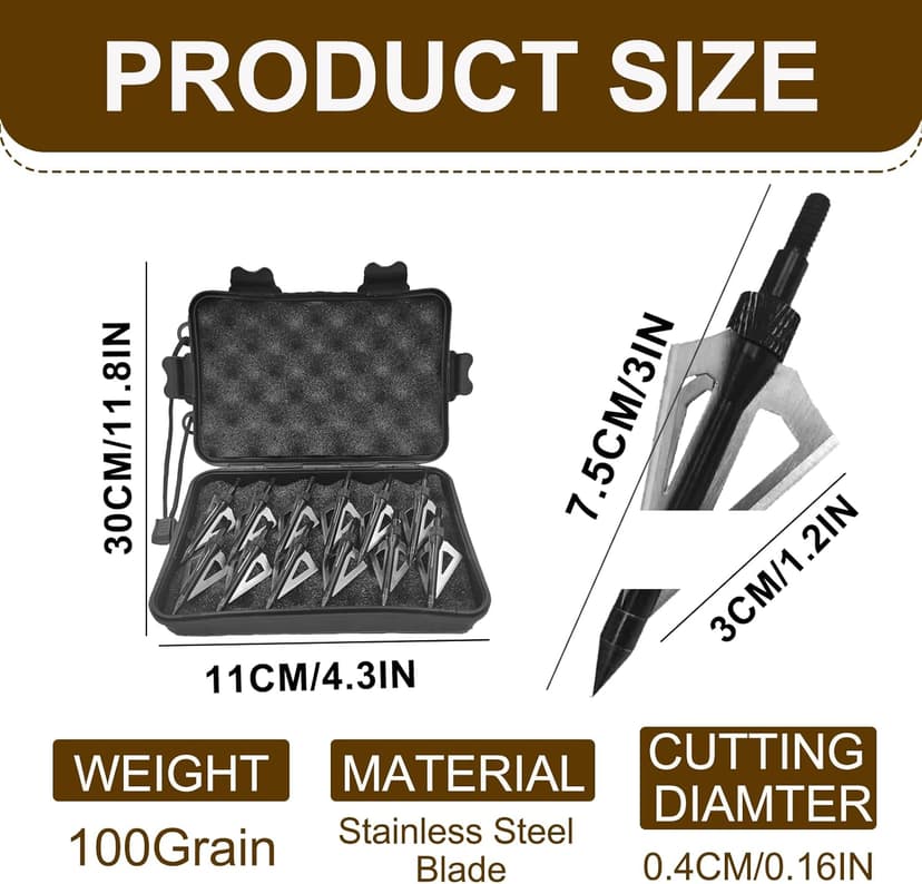 12 Pack Hunting Broadheads with Storage Case 3 Blades Archery Broadheads 100/125 Grain Screw-in Arrow Heads Arrow Tips for Traditional Bows and Compound Bow