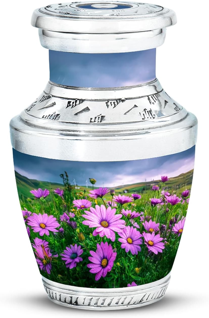 Violet Daisy Tribute Cremation Urn for Ash - Burial Urn for Ashes for Women - Cremation Urns for Ashes Adult Human Female - Memorial Gift for Your Loves Ones - Small Keepsake 3 Inch B0FT8NX4W5