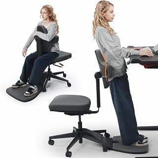 Newtral Standing Mate Chair, 5-in-1 Ergonomic Office Chair for Standing Desk, Sit Stand Lean Perch Saddle Stool with Flip Backrest & Dynamic Posture Support, Height Adjustable Active Chair