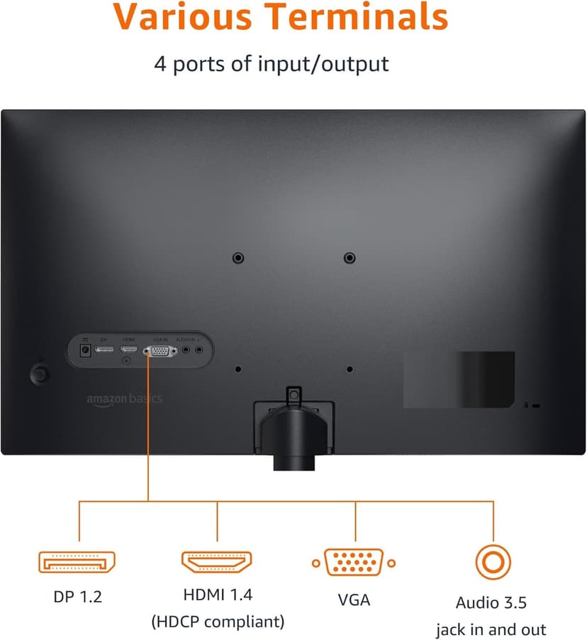 Amazon Basics 24 Inch (23.8 inch viewable) Monitor, FHD 1080P, Max 100Hz, VESA Compatible, Built-in Speakers, Black