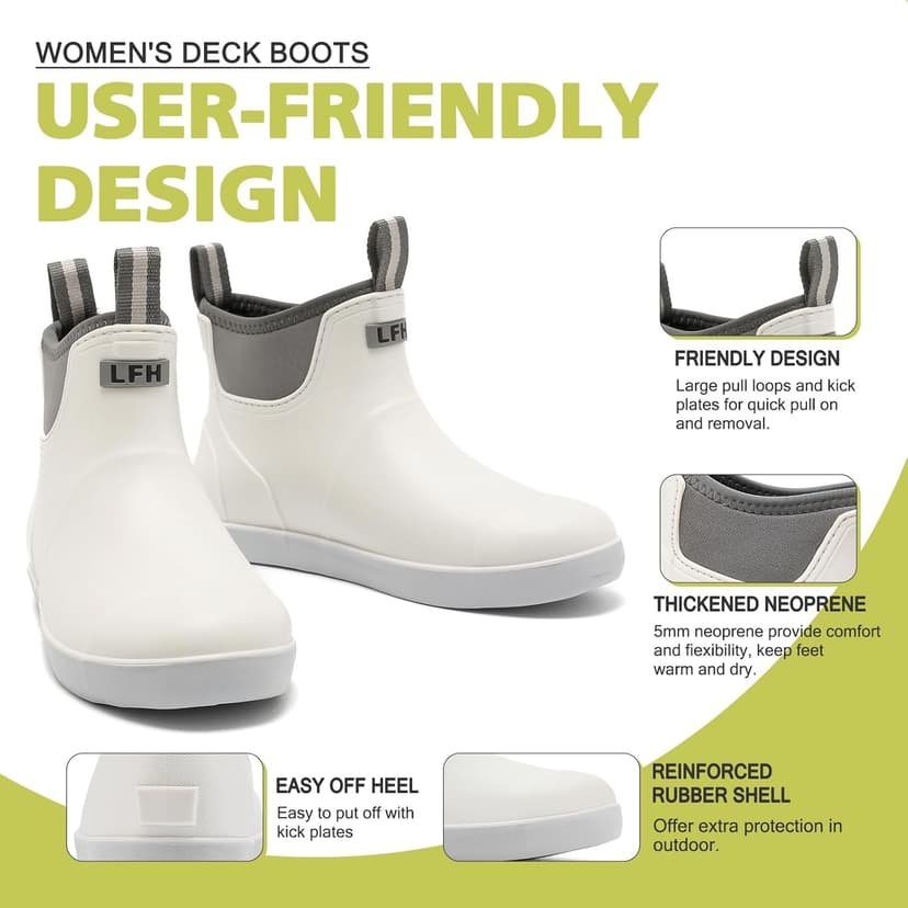 CKWLXQY Women's Deck Boots, Waterproof Ankle Rain Boots with Anti-Slip Traction, Rubber Garden & Fishing Boots for Boating, Camping, Farming & Outdoor Work