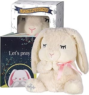 Baptism Gifts for Girls, Baby Dedication Gift, Christening Gifts for Baby Girls, Baptism Gifts Set Include 7'' Plush Bunny and Let's Pray Book in Keepsake Box.