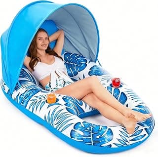 Jasonwell Pool Float with Canopy - Inflatable Pool Floaties Adult Lounger Floats Raft Floating Chair with Cup Holders for Swimming Pool Lake Water Lounge Float Beach Pool Party Toys for Adults